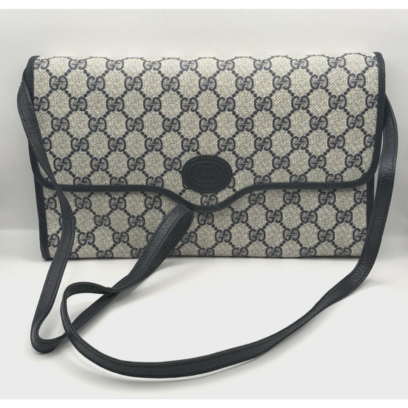 Vintage Gucci GG Supreme Monogram Navy Blue Canvas Crossbody Clutch Italy - Picture 11 of 14